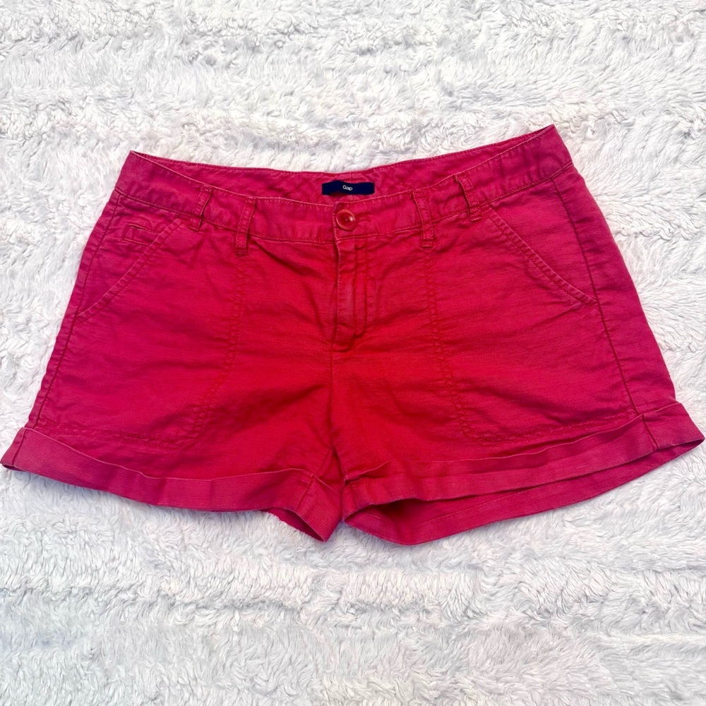 GAP khaki Coral pink  Linen-Cotton Shorts | Cuffed Hem | 3” Inseam